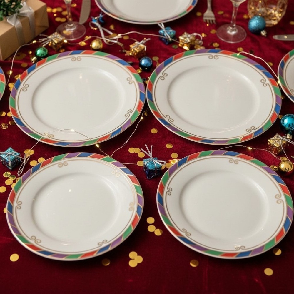Pier 1 Celebration Salad Plates Porcelain Gold Trim Set of 4